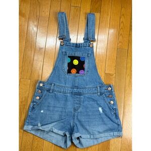 Ci Sono Womens Blue Denim Smiley Face Patch Shortalls Overalls RP71 Size M
